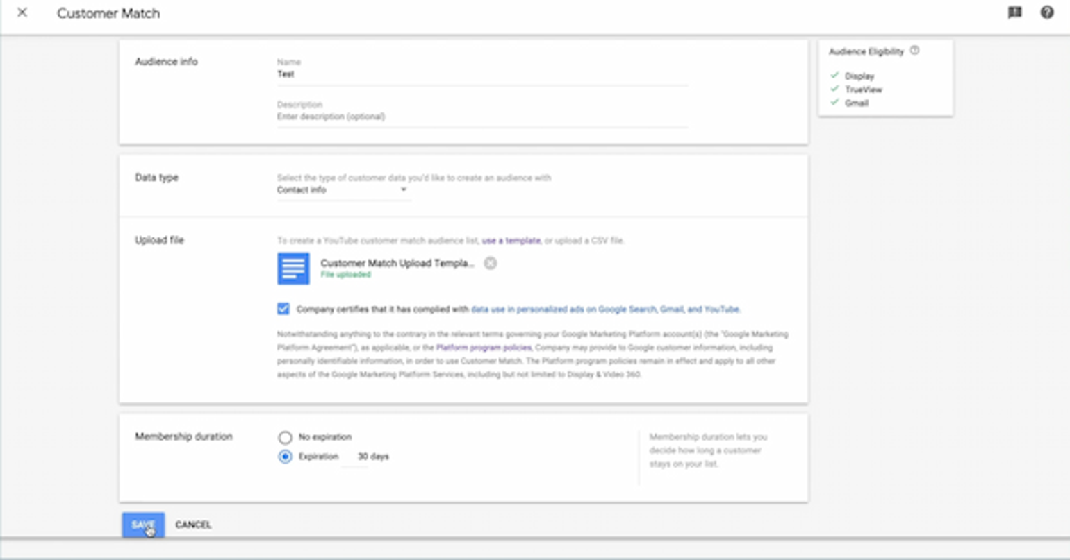 Customer match audience